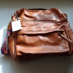 Leza Chic faux leather backpack. Vegan Aztec band . NEW